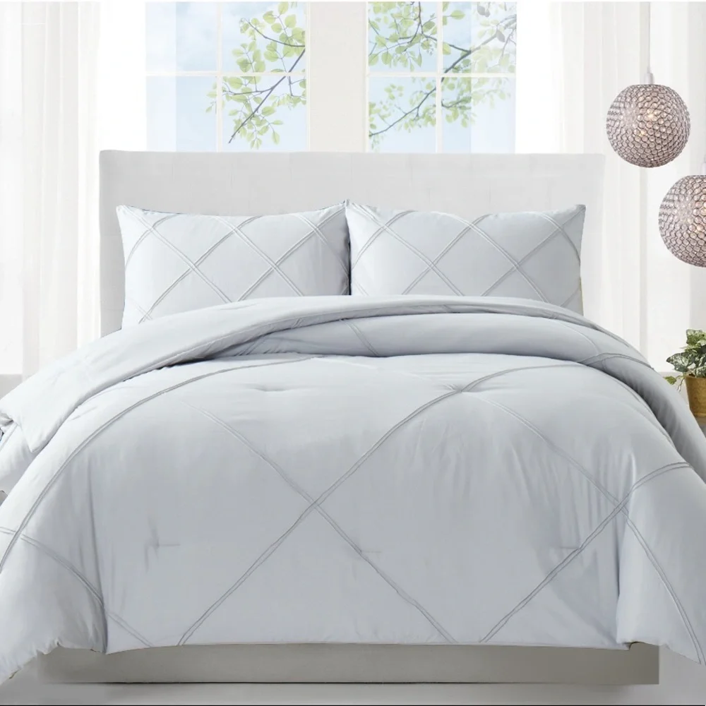 Gray 3 Pieces Soft Boho Comforter Set. Luxury Solid Color Comforter Set